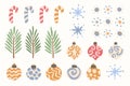 Set of Christmas objects on a white background. Toys, tree branches, snowflakes, lollipops. Cute vector illustration Royalty Free Stock Photo