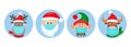 Set of Christmas pandemic stickers. Santa Claus, deer, elf, bull in medical protective masks. Royalty Free Stock Photo