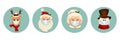 Set of Christmas pandemic stickers. Santa Claus, deer, snowman, Mrs. Claus in medical protective masks isolated. Funny icons of Royalty Free Stock Photo