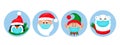 Set of christmas pandemic stickers. Santa Claus, penguin, elf, polar bear in medical protective masks