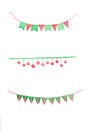 Set of Christmas party bunting flag watercolor drawing isolated Royalty Free Stock Photo