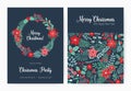 Set of Christmas party invitation, event announcement flyer or greeting card templates with traditional holiday natural