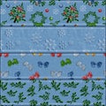 Set of Christmas patterns with spruce wreath, garland, pine branch, decorations, bowknots and snowflakes Royalty Free Stock Photo