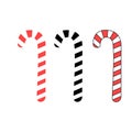 Set Christmas peppermint candy cane with stripes red, black and white stripes.