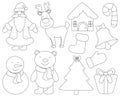 Set Christmas picture elements in black and white color vector illustration. Cute Santa Claus Christmas Tree Star Snowman Bear Hou Royalty Free Stock Photo