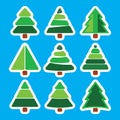 Set of Christmas Pine Tree isolated on blue background. Royalty Free Stock Photo