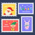 Set Christmas postage stamp, postmarks or stickers Royalty Free Stock Photo