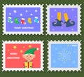 Set Christmas postage stamp, postmarks or stickers Royalty Free Stock Photo