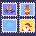 Set Christmas postage stamp, postmarks or stickers Royalty Free Stock Photo