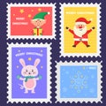 Set Christmas postage stamp, postmarks or stickers Royalty Free Stock Photo