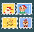 Set Christmas postage stamp, postmarks or stickers Royalty Free Stock Photo