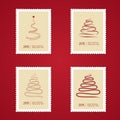 Set of Christmas Postage stamps with tree Royalty Free Stock Photo