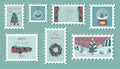 Set of Christmas postage stamps. Royalty Free Stock Photo