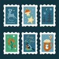 Set of Christmas postage stamps. Vector graphics Royalty Free Stock Photo