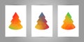 Set of christmas postcards with minimalistic polygonal fir tree with geometric texture