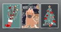 Set of Christmas posters with cute dogs, text, and winter elements.