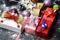 Set of Christmas presents with colorful bows. Holiday art Royalty Free Stock Photo