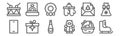 Set of 12 christmas presents icons. outline thin line icons such as ice skating, robot, gift, christmas card, wreath, ring