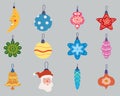 Set Christmas Retro Toys balls decorative elements. Xmas collection vintage elements baubles. Vector illustration Royalty Free Stock Photo