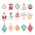 Set of Christmas retro toys for decorating the Christmas tree. New Year`s elements