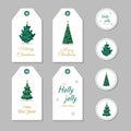 Set of Christmas sale tags with cute scandinavian tree. New Year night discount. Vector illustration in cartoon style Royalty Free Stock Photo