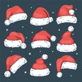 Set of Christmas Santa Claus hats. Photo props