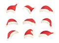 Set of Christmas Santa Claus red hats with fur isolated on white background Royalty Free Stock Photo