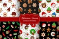 Set of christmas seamless patterns with sweets. collection of textures with christmas candies, cookies, gingerbreads and cakes