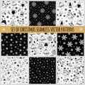 Set of Christmas seamless vector patterns. Hand-drawn festive illustrations. Seasonal monochrome backgrounds Royalty Free Stock Photo