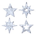 Set of Christmas silver stars. Luxury and glamour glitter star. Decoration element for holiday card or banner. Vector illustration Royalty Free Stock Photo