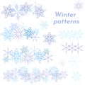 Set of Christmas snowflakes on a white background. Vector Christmas pattern, decorative brushes