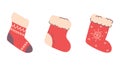 Set of Christmas socks in flat style. Vector illustration. Royalty Free Stock Photo