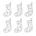 Set of Christmas socks for a gift, black and white outline. vector illustration Royalty Free Stock Photo
