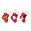 Set of christmas socks with hanger. Vector mockup template illustration with sample design