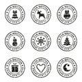 Set of christmas stamps and seals on a postal envelope, vector illustration Royalty Free Stock Photo