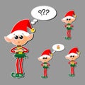 Set of Christmas stickers. Elf begs. Funny cartoon character with sad eyes. A fairy creature hopes to receive a gift. A