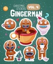 Set of christmas stickers with expressive gingerbread man cookies. Royalty Free Stock Photo