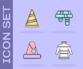 Set Christmas sweater, Party hat, Santa Claus and Winter scarf icon. Vector Royalty Free Stock Photo