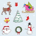 Set of Christmas symbols. Deer, Christmas tree, snowman,Santa Claus, gifts.Cartoon vector illustration Royalty Free Stock Photo