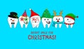 Set of Christmas tooth characters. Bright smile for Christmas, dental care concept. Royalty Free Stock Photo