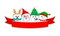Set of Christmas tooth characters. Santa Claus, Snowman, elf and Reindeer with red ribbon. Royalty Free Stock Photo