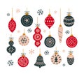 Set Christmas toys for decorating tree. Vector illustration. Royalty Free Stock Photo