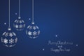 Set of Christmas toys. Ornament from silver snowflakes. Glass ball. Festive postcard. Lettering and sequins. Merry Christmas. Royalty Free Stock Photo