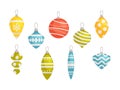 Set of Christmas Tree Decoration Baubles and Colorful Icicles, Cute Festive Glass Toys Isolated on White Background. Royalty Free Stock Photo