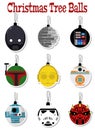 Set of Christmas Tree Decorations Stickers Movie Heroes Helmets Royalty Free Stock Photo