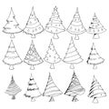 Set of Christmas Tree Drawing illustration Hand drawn doodle Sketch line vector eps10 Royalty Free Stock Photo