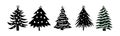 Set of Christmas tree black vector silhouettes. Royalty Free Stock Photo