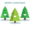 Set of christmas tree with smile face isolated on white background. Merry xmas, happy new year concept. Vector cartoon design for