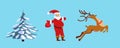 Set of Christmas tree stickers Santa Claus, deer on a blue background vector