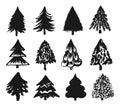 Set of christmas trees.Black silhouette of a Christmas tree. Vector illustration Royalty Free Stock Photo